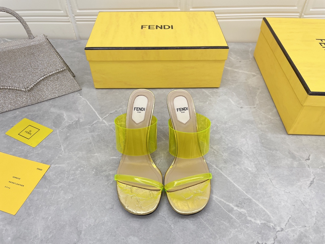 F**di First Yellow Transparent High-Heeled Sandals For Women