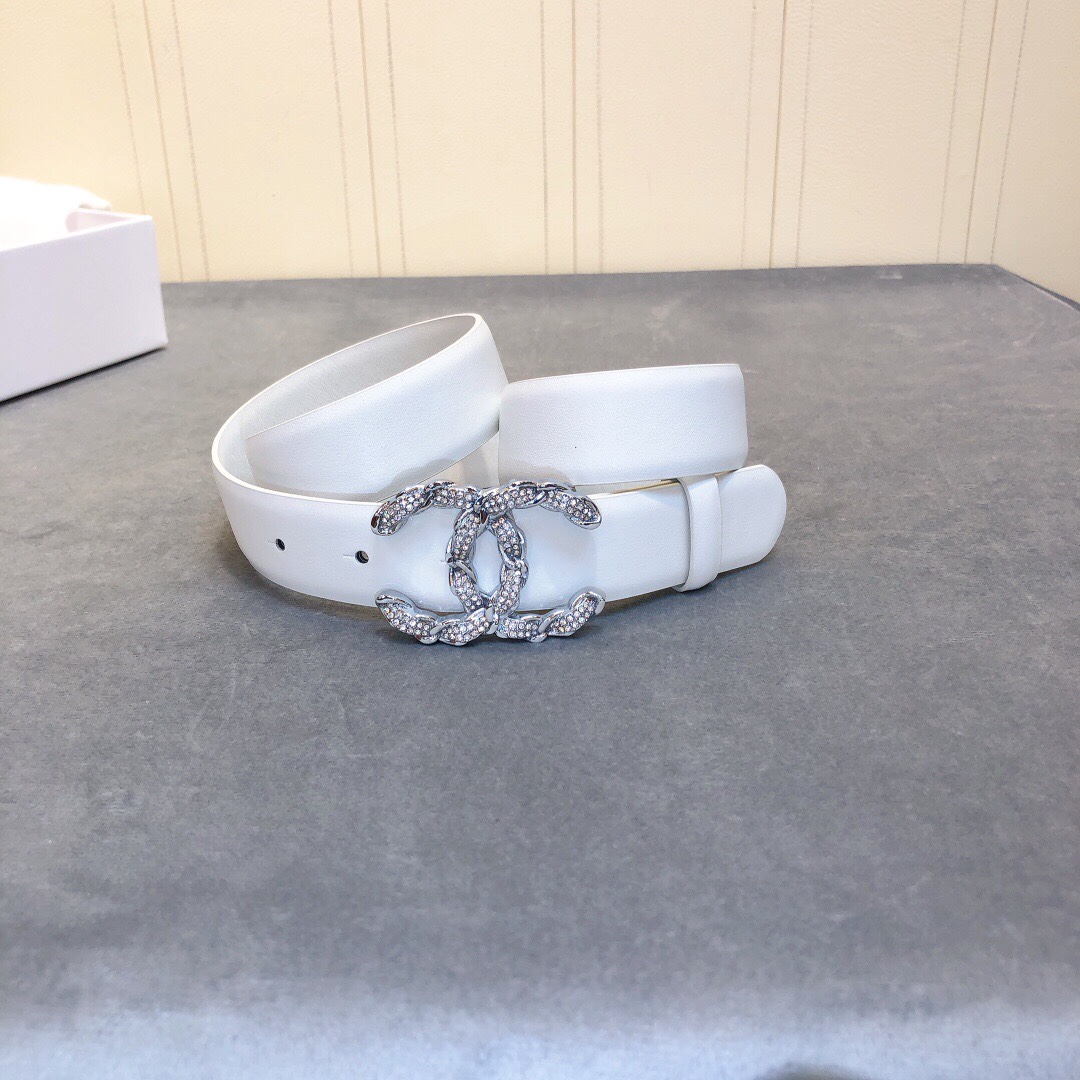 Ch**el Belt With Double C Buckle White Women Belt