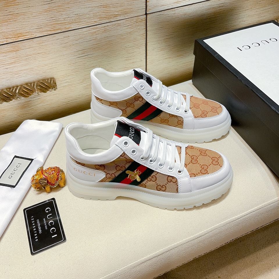 Gvc*1 Men’s GG With Web And Bee High Top Sneaker White For Men