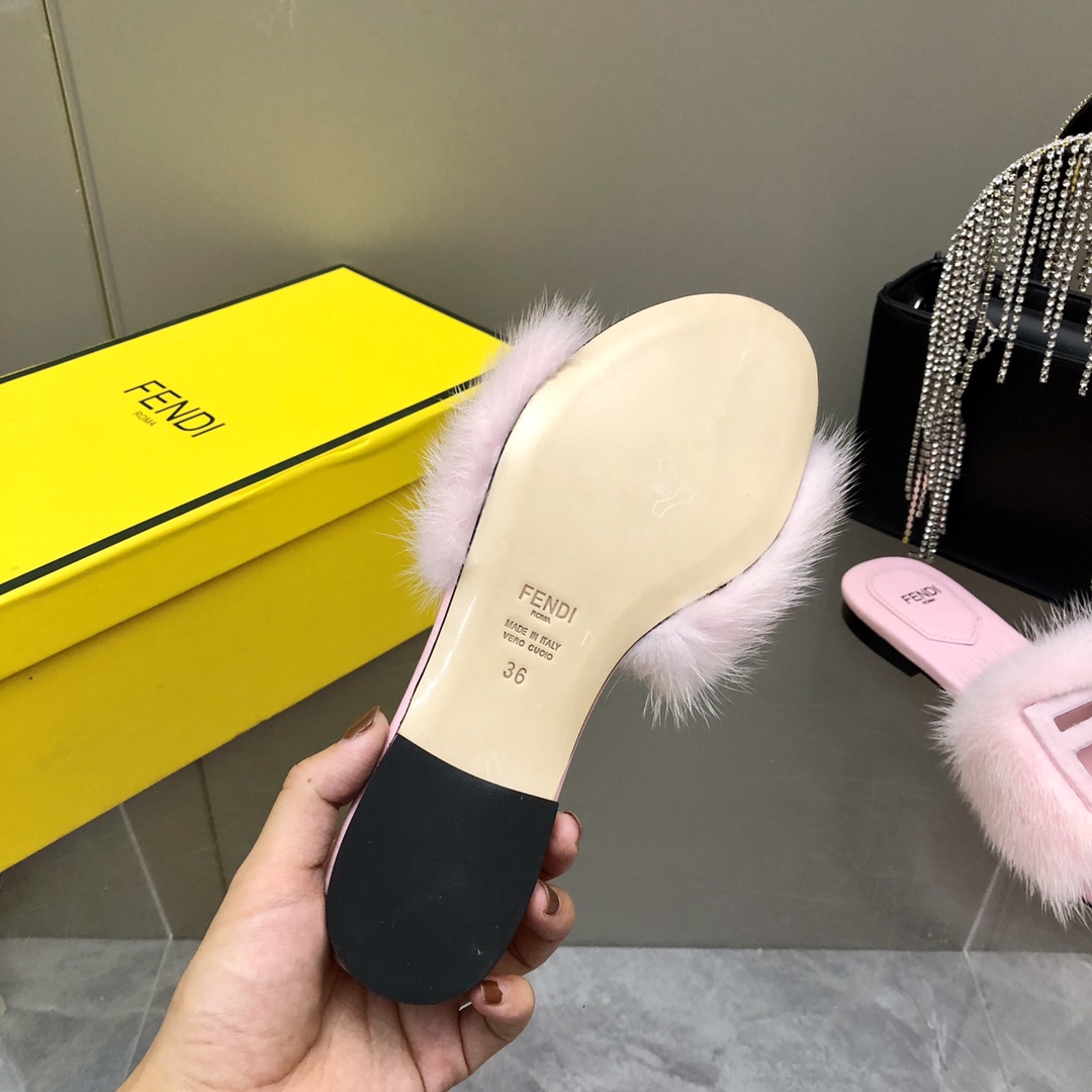 F**di Signature Pink Mink Slides For Women