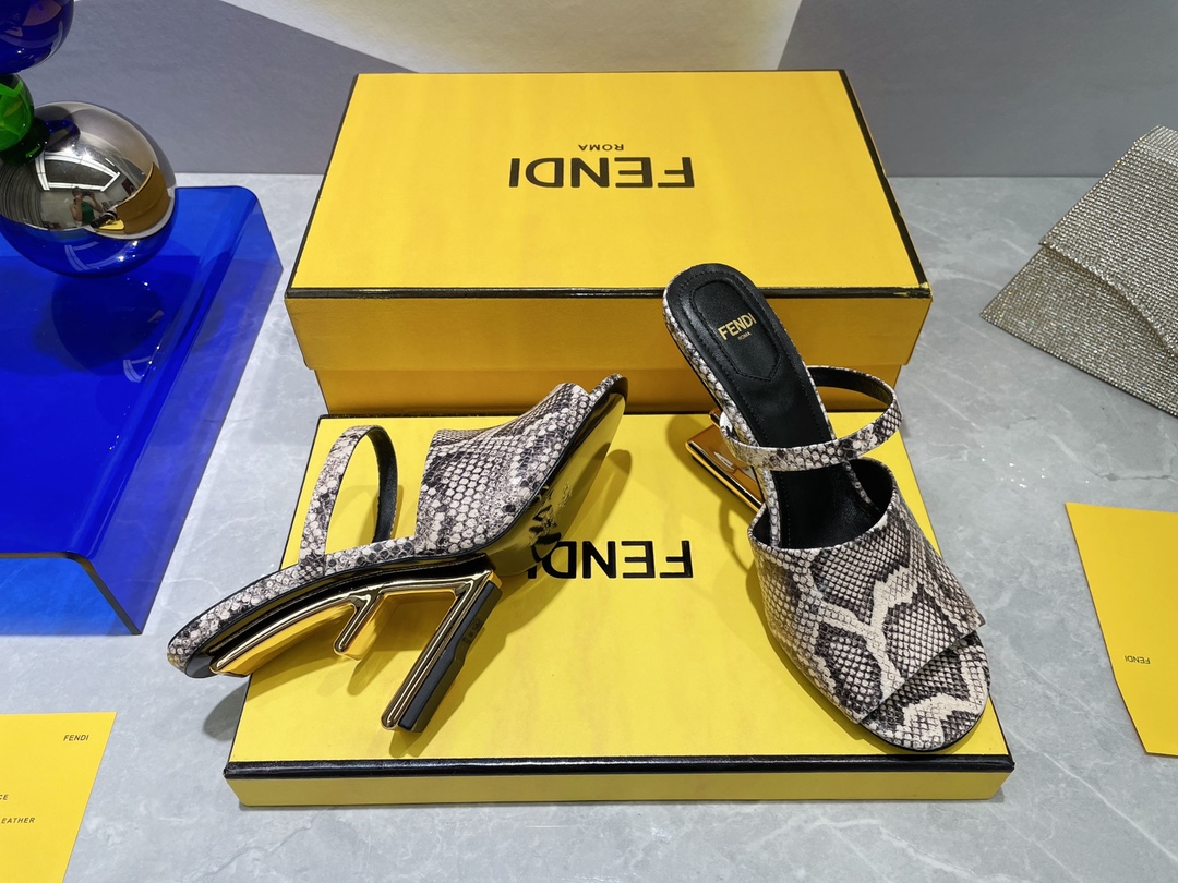 F**di First Brown Python High-Heeled Sandals For Women 8R8212AAEBF0RR7