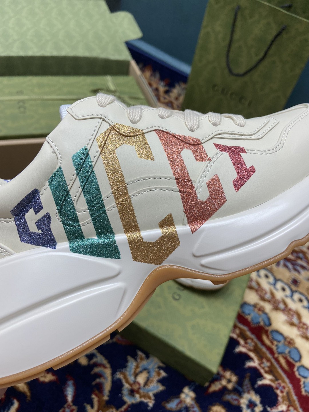 Gvc*1 Men’s Rhyton Sneakers With Glitter White Ivory For Men 524990 DRW00 9022