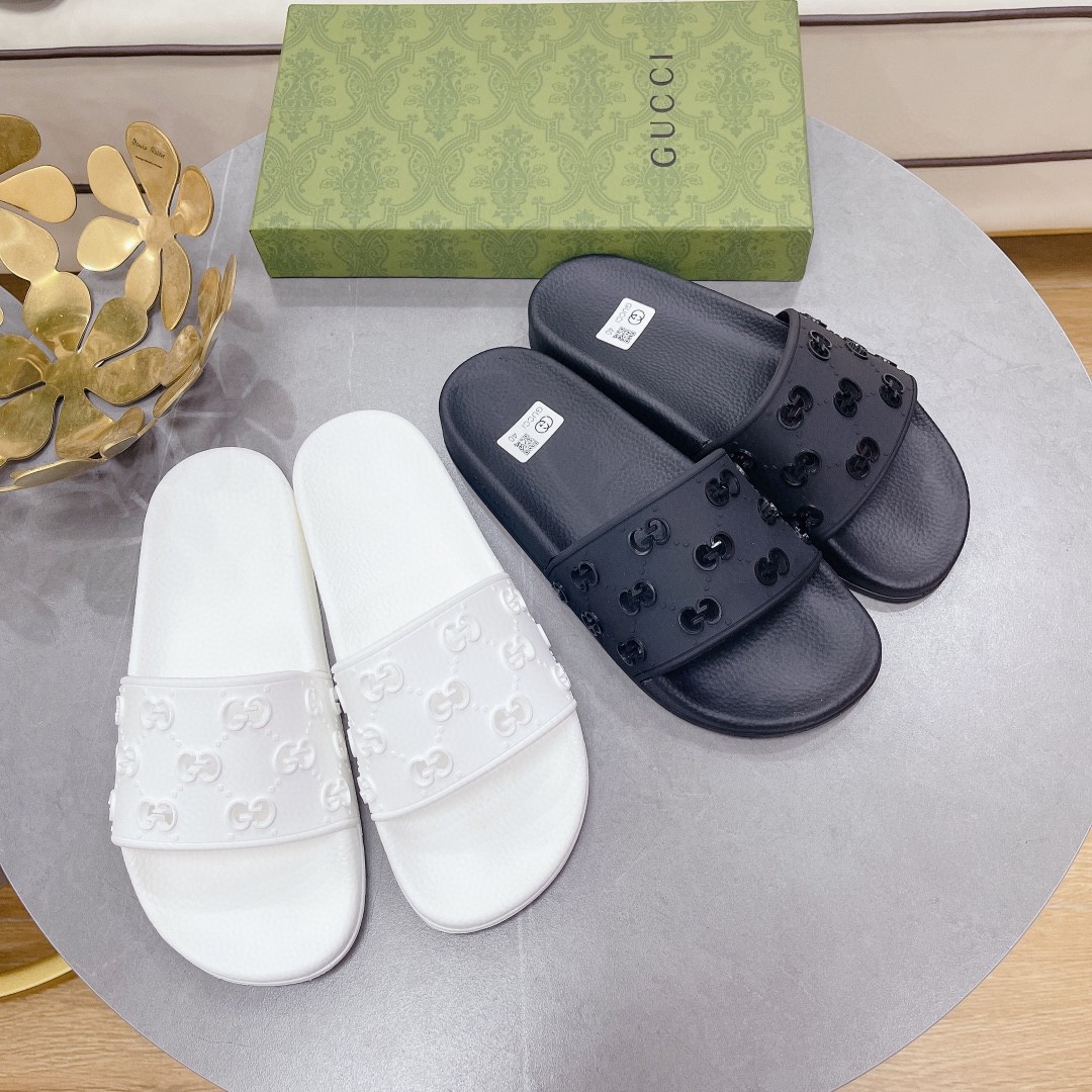 Gvc*1 Men’s Rubber GG Slide Sandals Black For Men ‎573922 JDR00 1000