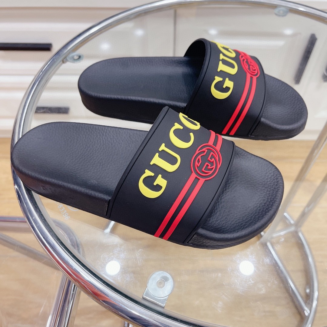 Gvc*1 Women’s Logo Rubber Slide Black Red And Yellow For Women 522887