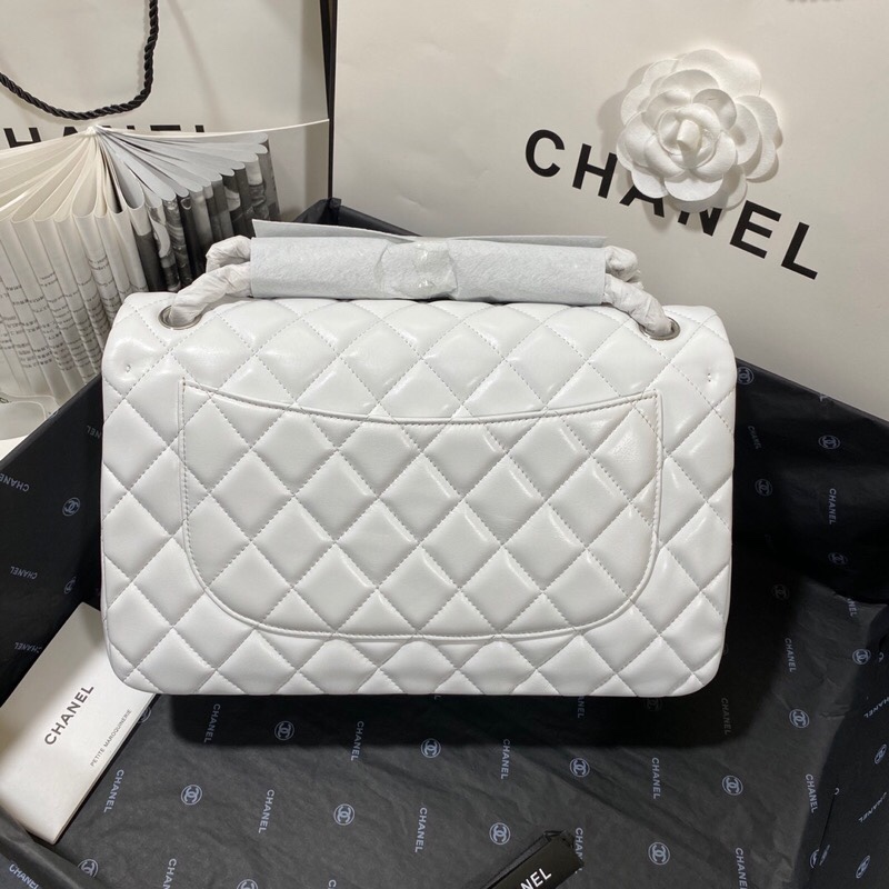 Ch**el Large Classic Handbag Silver Hardware White For Women, Women’s Handbags, Shoulder Bags 11.8in/30cm