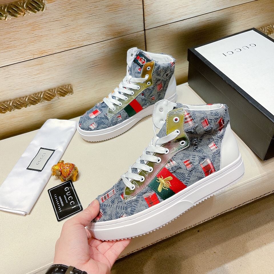 Gvc*1 Men’s Basket Jean’s High Top With Bee Sneaker Blue For Men