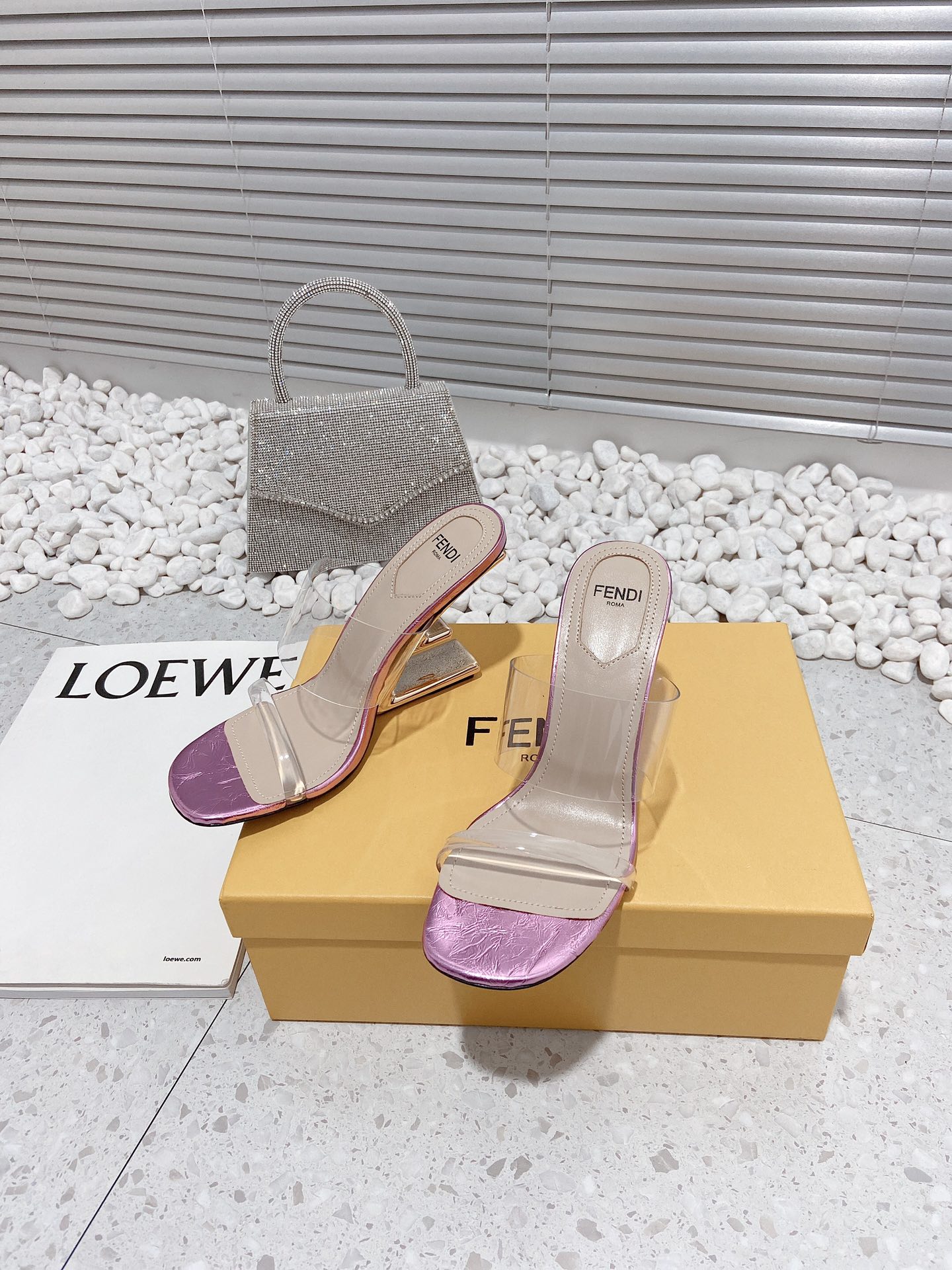 F**di First Pink Transparent High-Heeled Sandals For Women