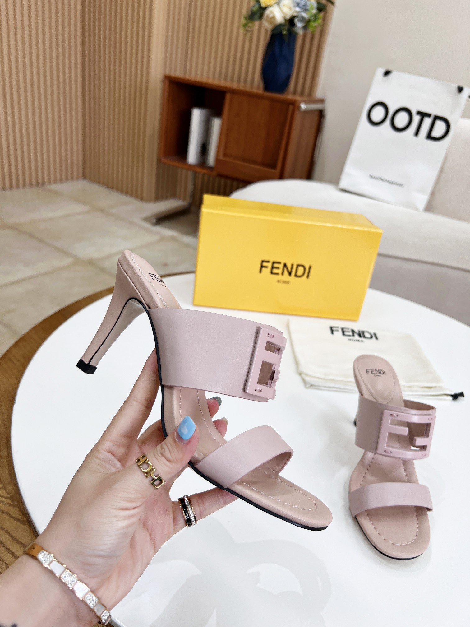 F**di Baguette Pink Heels For Women