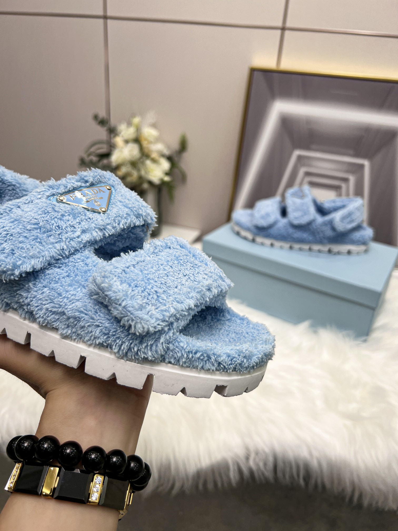Pra*a Terrycloth Sandals Blue For Women 0.8in/20mm PRD 1X737M_H39_F0076_F_D020