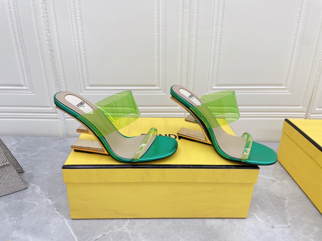F**di First Green Transparent High-Heeled Sandals For Women