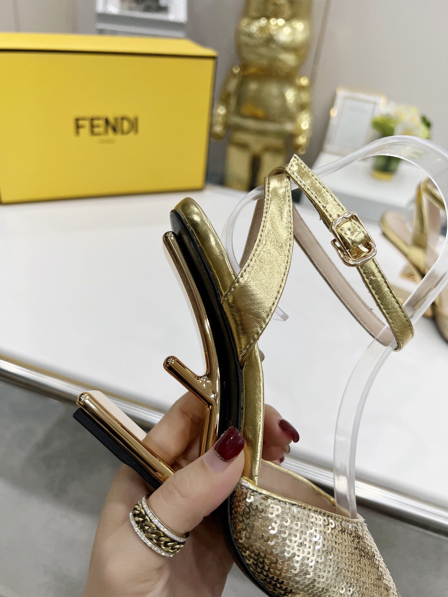 F**di First Gold Glitter High-Heeled Slingbacks For Women