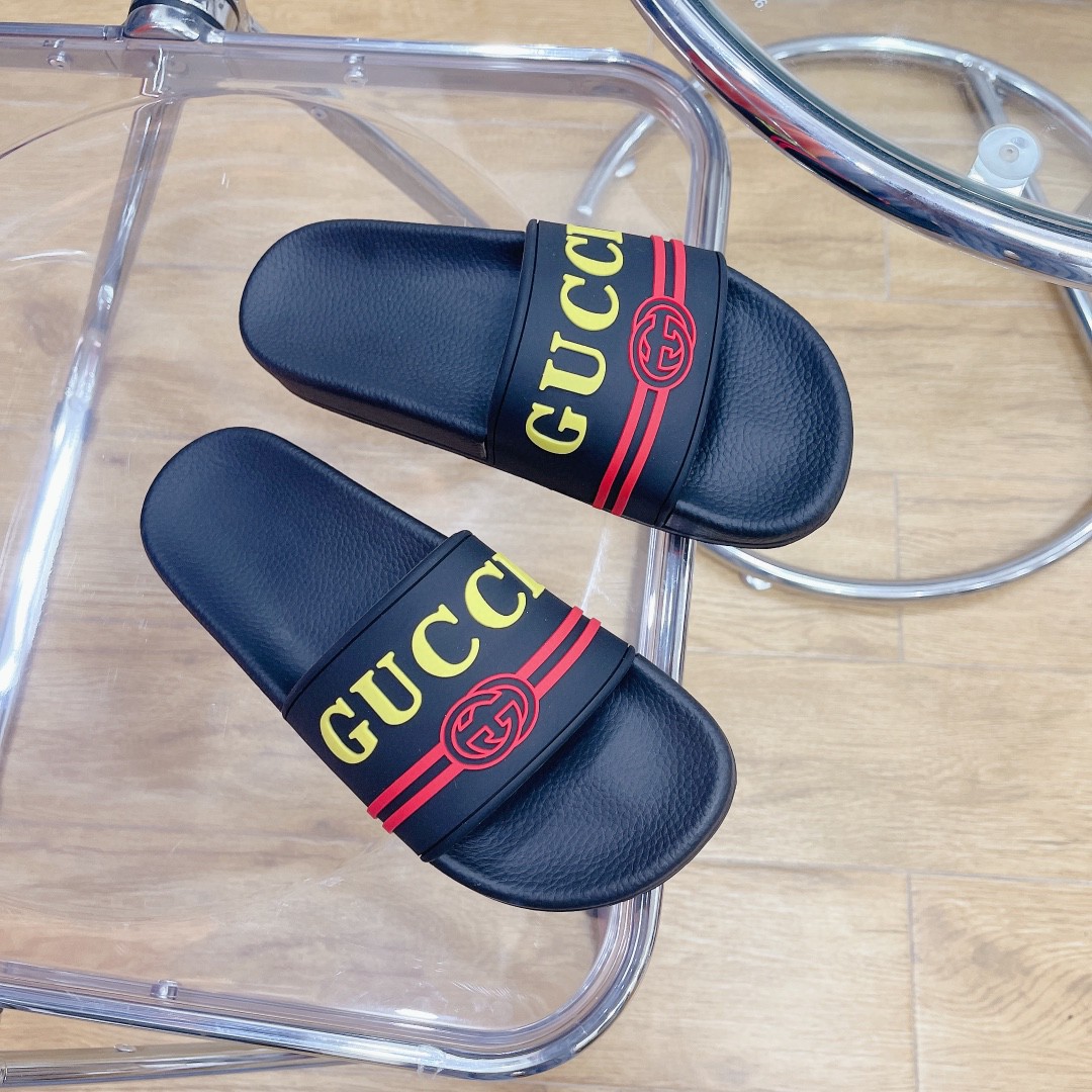 Gvc*1 Women’s Logo Rubber Slide Black Red And Yellow For Women 522887