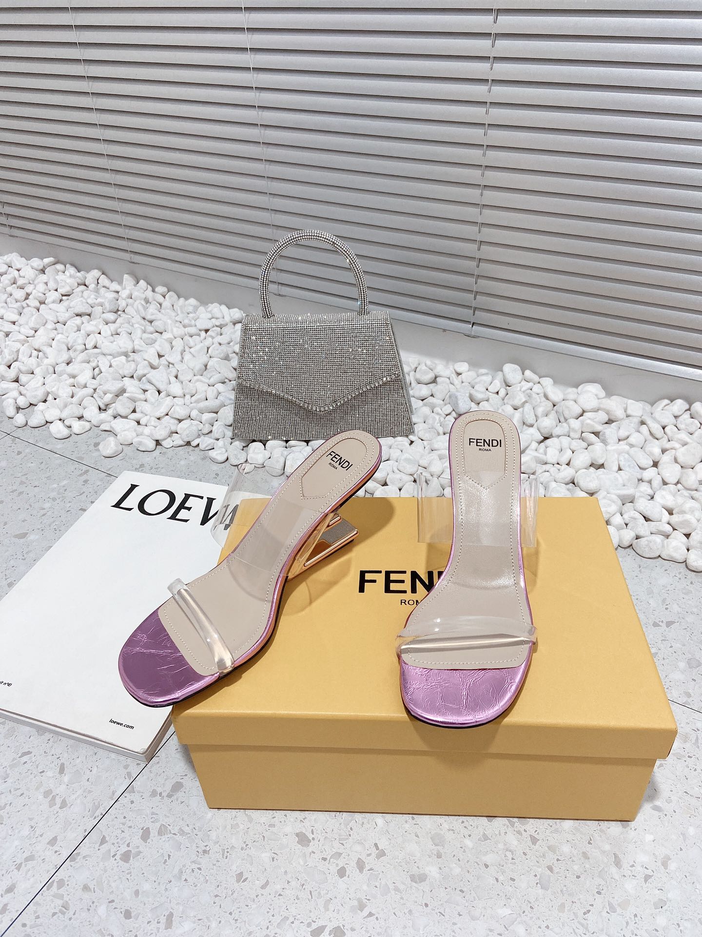 F**di First Pink Transparent Medium-Heeled Sandals For Women