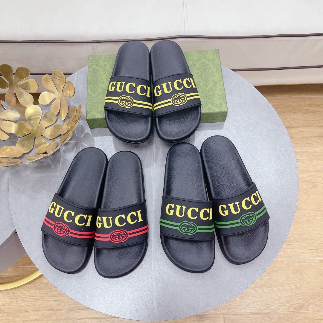 Gvc*1 Women’s Logo Rubber Slide Black Red And Yellow For Women 522887