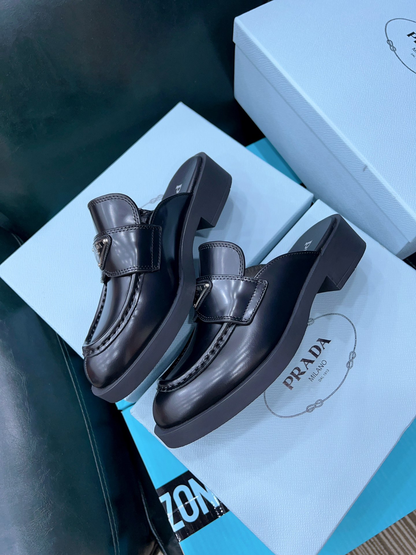 Pra*a Chocolate Brushed Mules Black For Women 1.6in/40mm PRD 1D652M_055_F0002_F_040