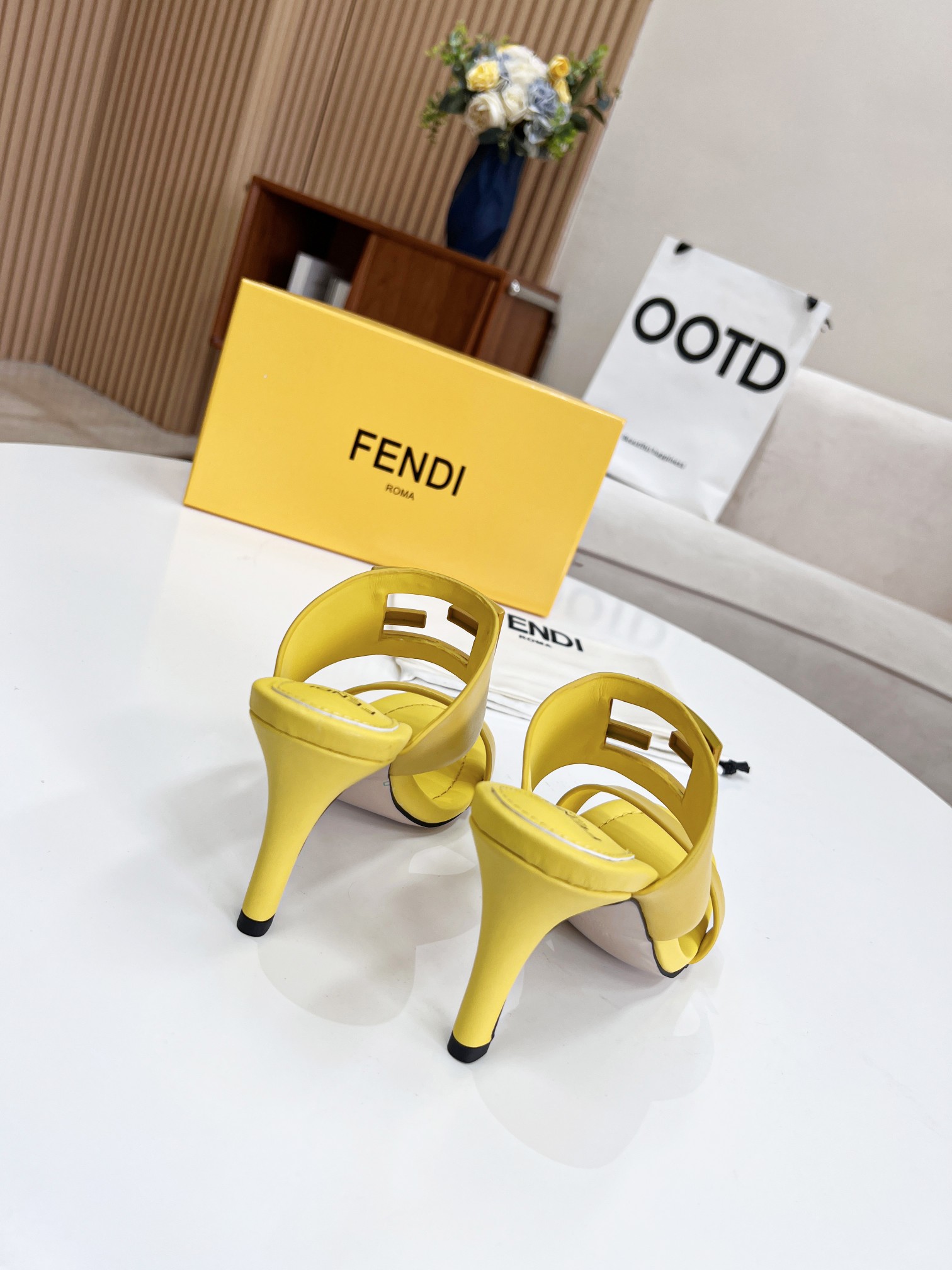 F**di Baguette Yellow Heels For Women