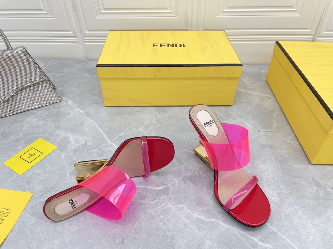 F**di First Pink Transparent High-Heeled Sandals For Women