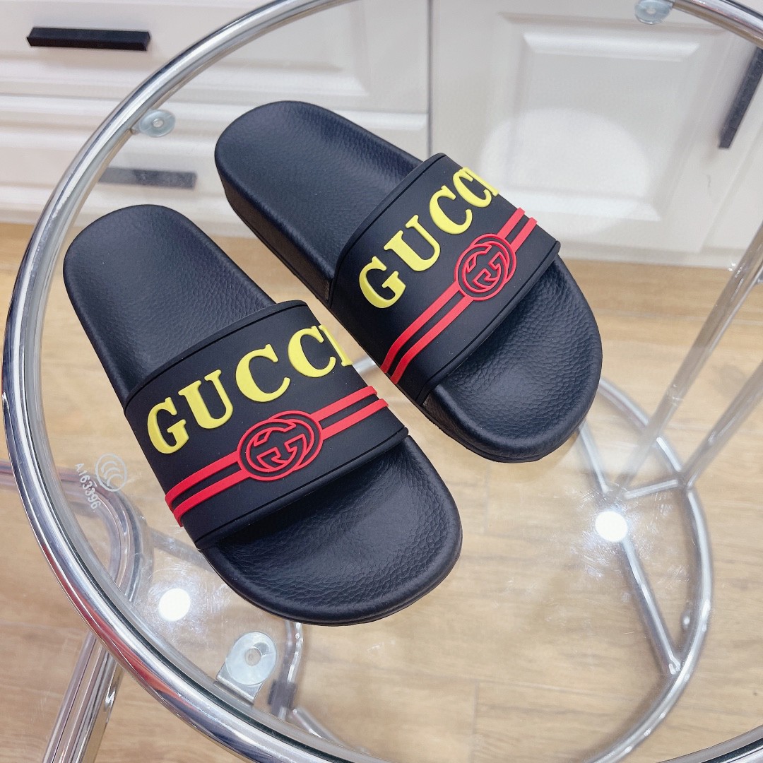 Gvc*1 Women’s Logo Rubber Slide Black Red And Yellow For Women 522887