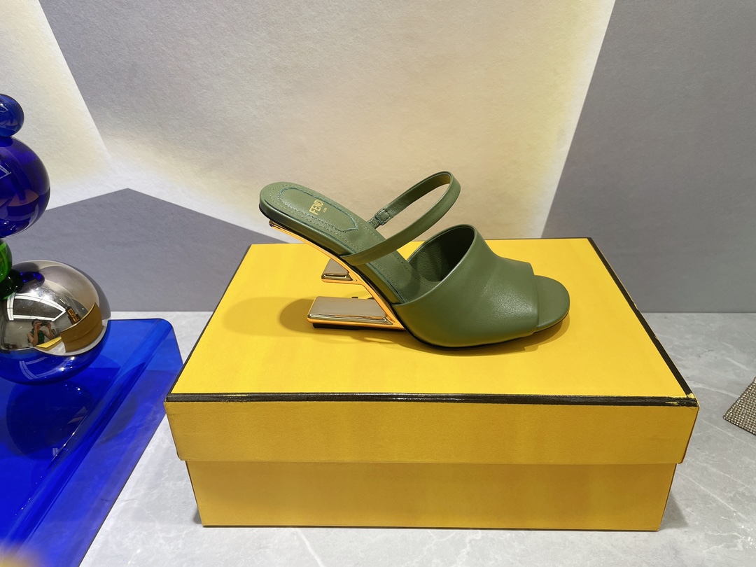 F**di First Dark Green High-Heeled Sandals For Women
