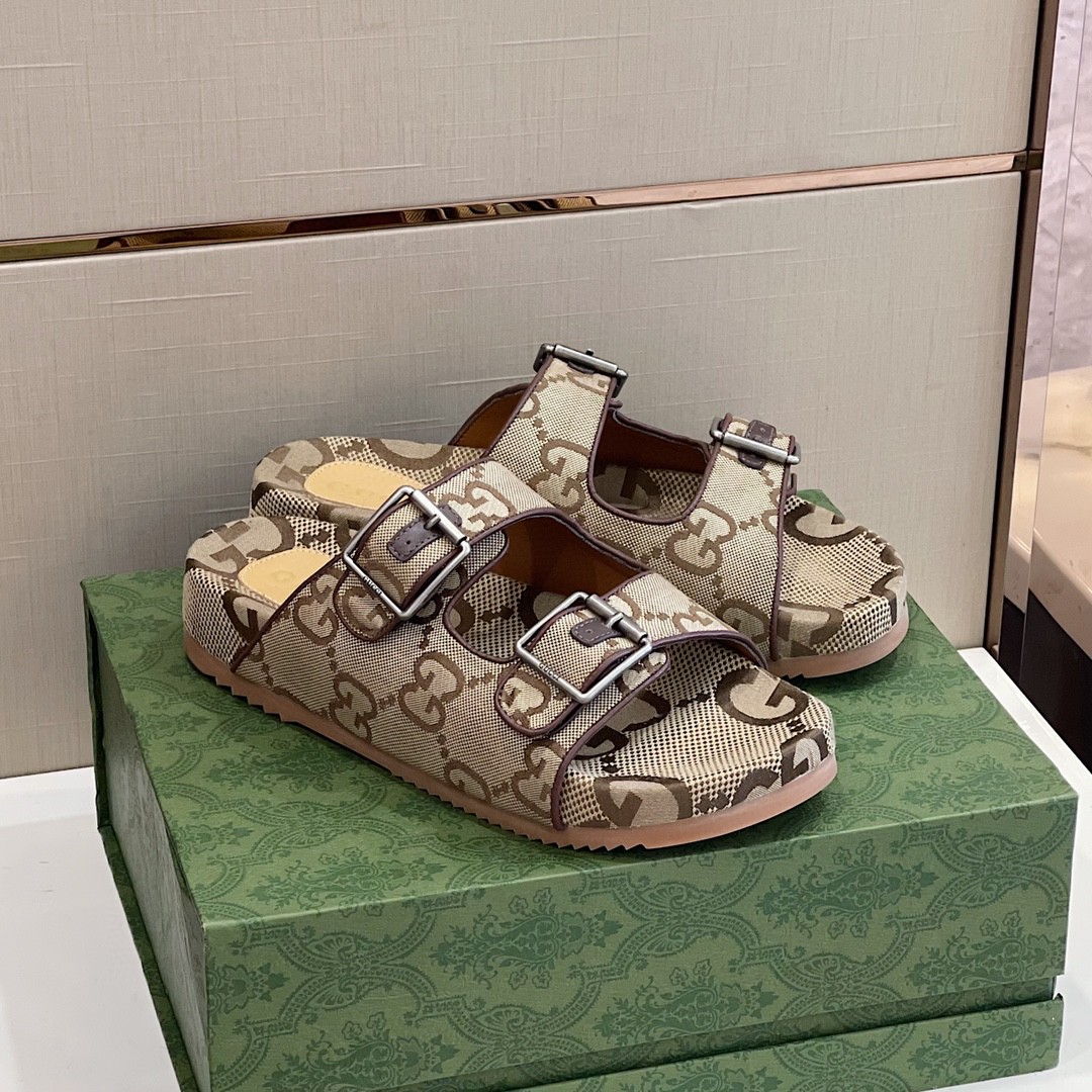 Gvc*1 Men’s Maxi GG Slide Sandal With Straps Beige And Ebony For Men 658020 2HK60