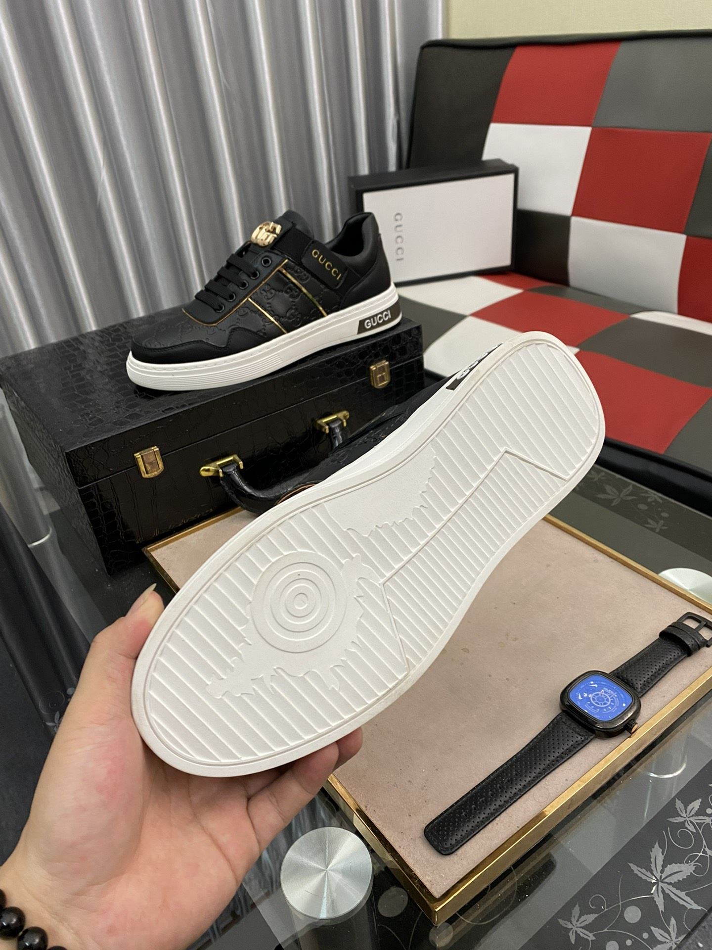 Gvc*1 Men’s GG Embossed Sneaker Loafer With GG Black Gold For Men