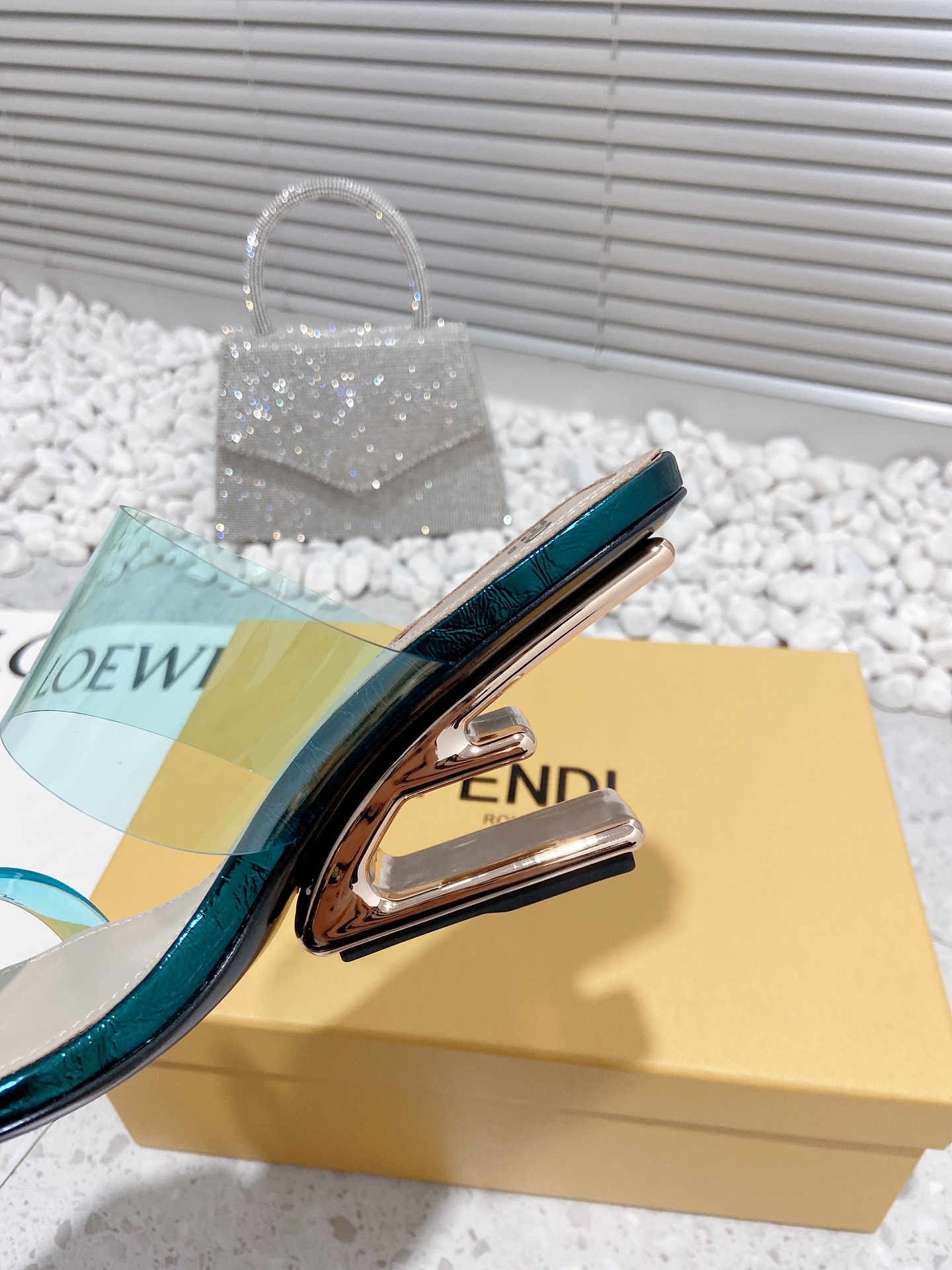 F**di First Dark Green Transparent Medium-Heeled Sandals For Women