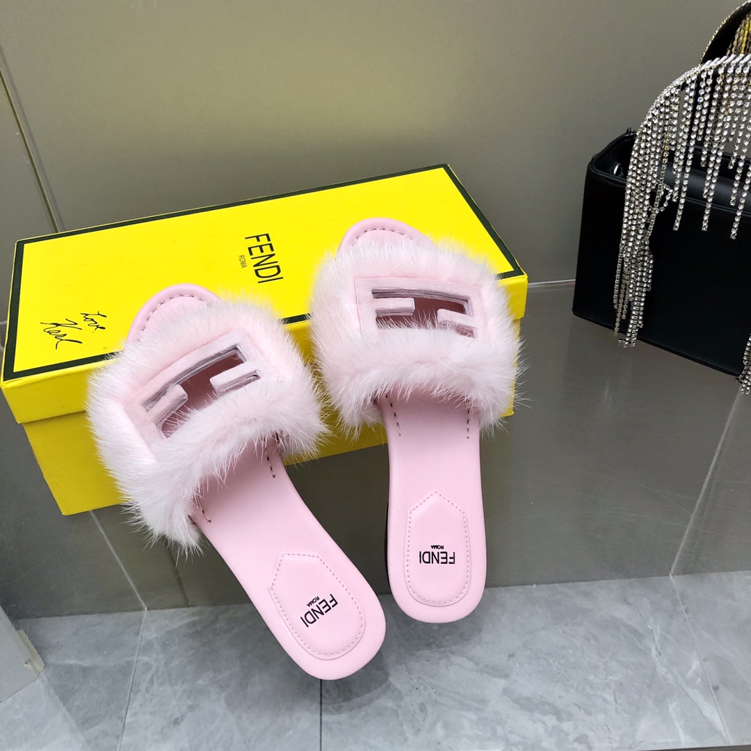 F**di Signature Pink Mink Slides For Women