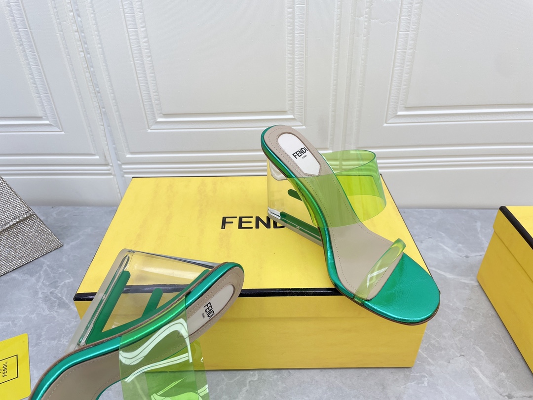 F**di First Green Transparent High-Heeled Sandals For Women