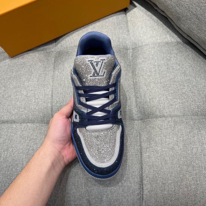 L0vis Vuittion LV Trainer Sneaker Navy Blue For Men LV 1AA6QZ