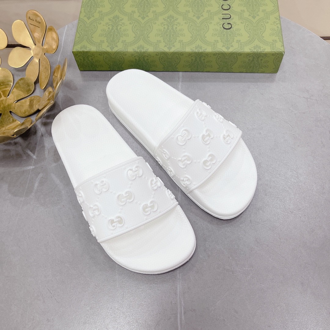 Gvc*1 Women’s Rubber GG Slide Sandals White For Women 573922 JDR00 9014