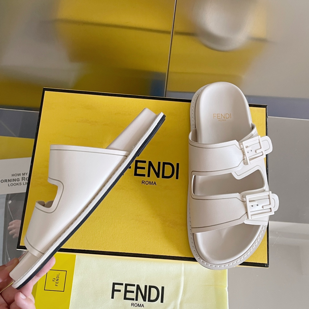 F**di Feel White FF Fabric Slides For Women 8X8326PPHF1G70