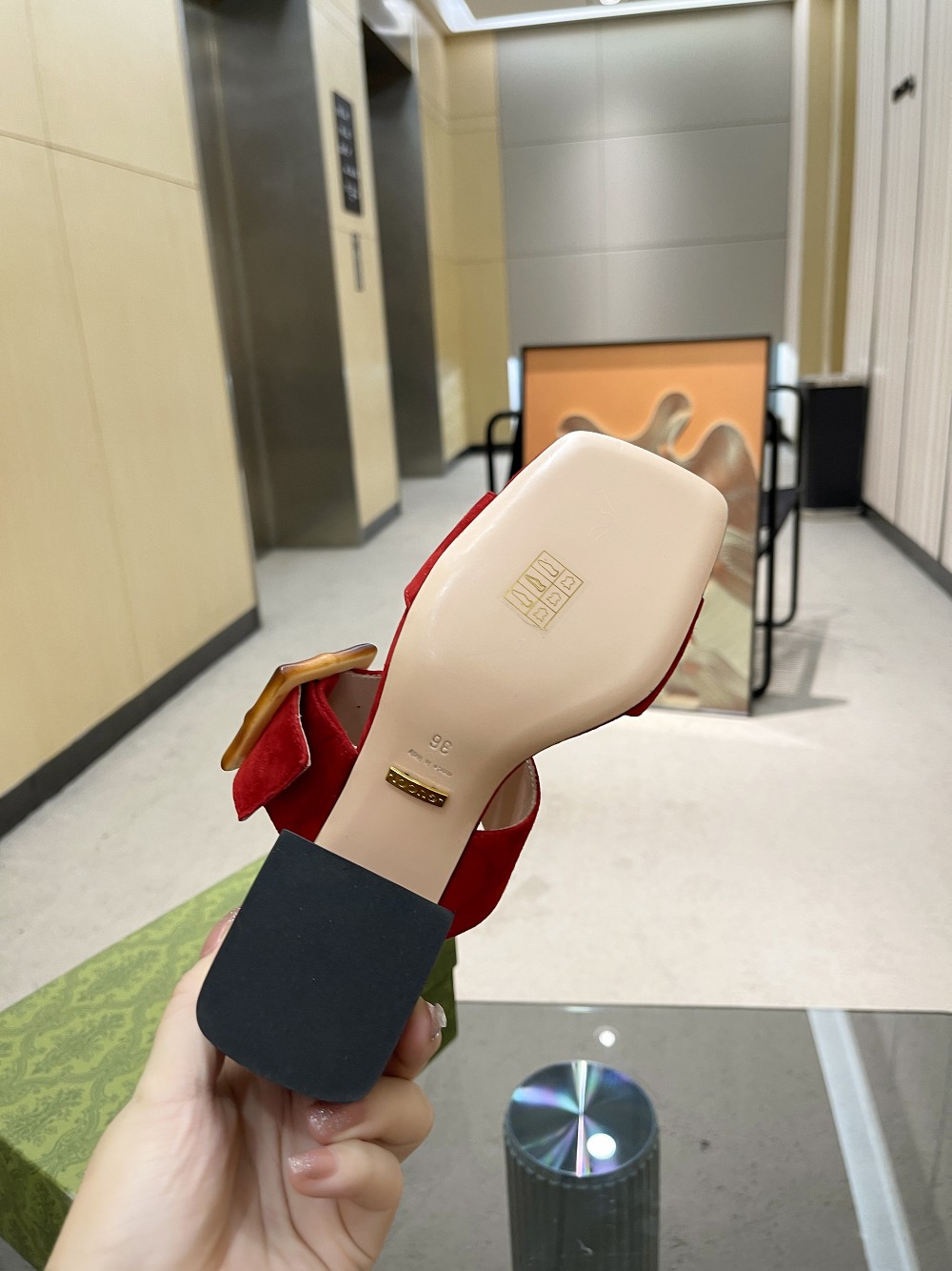 Gvc*1 Women’s Sandal With Bamboo Buckle Red For Women GG‎