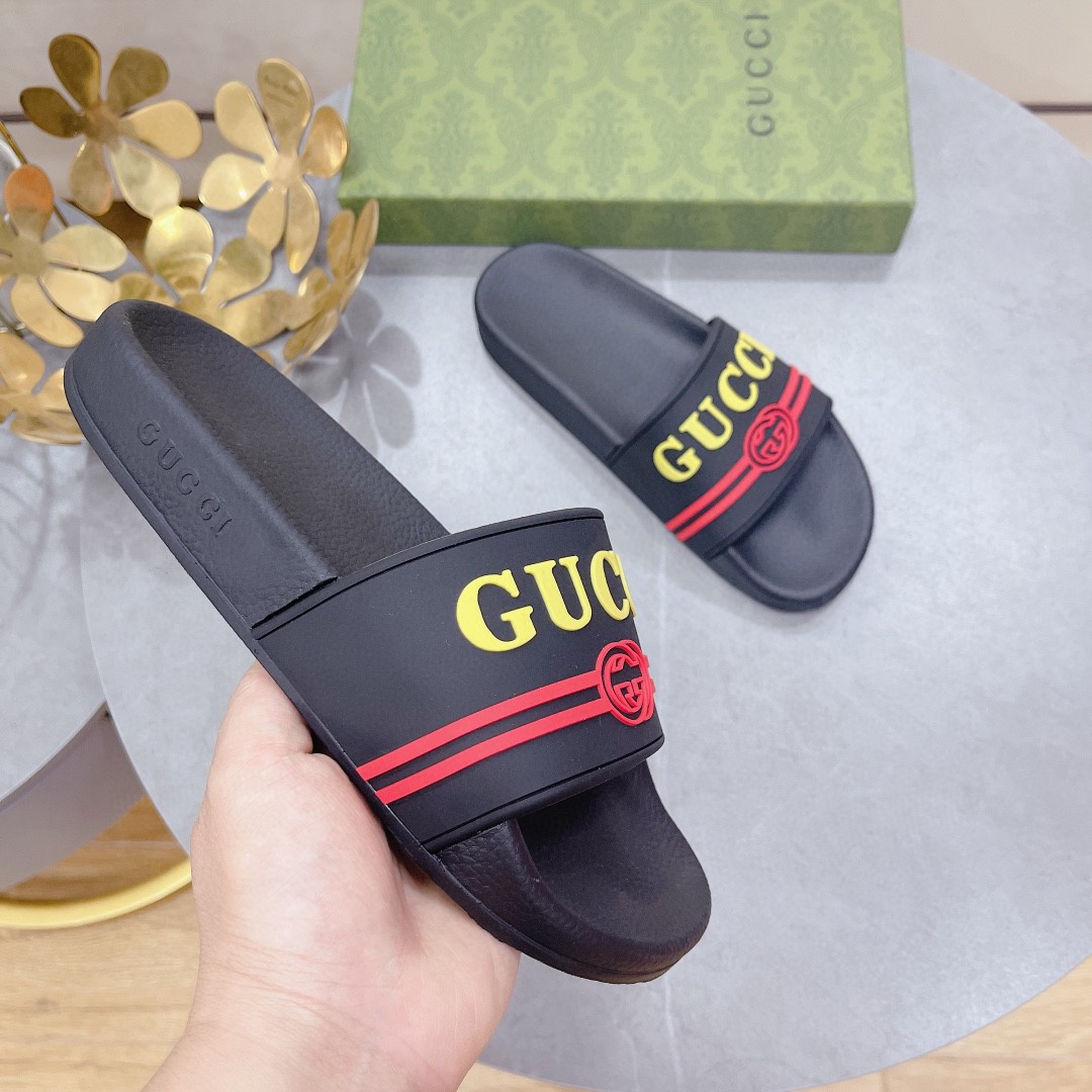 Gvc*1 Women’s Logo Rubber Slide Black Red And Yellow For Women 522887