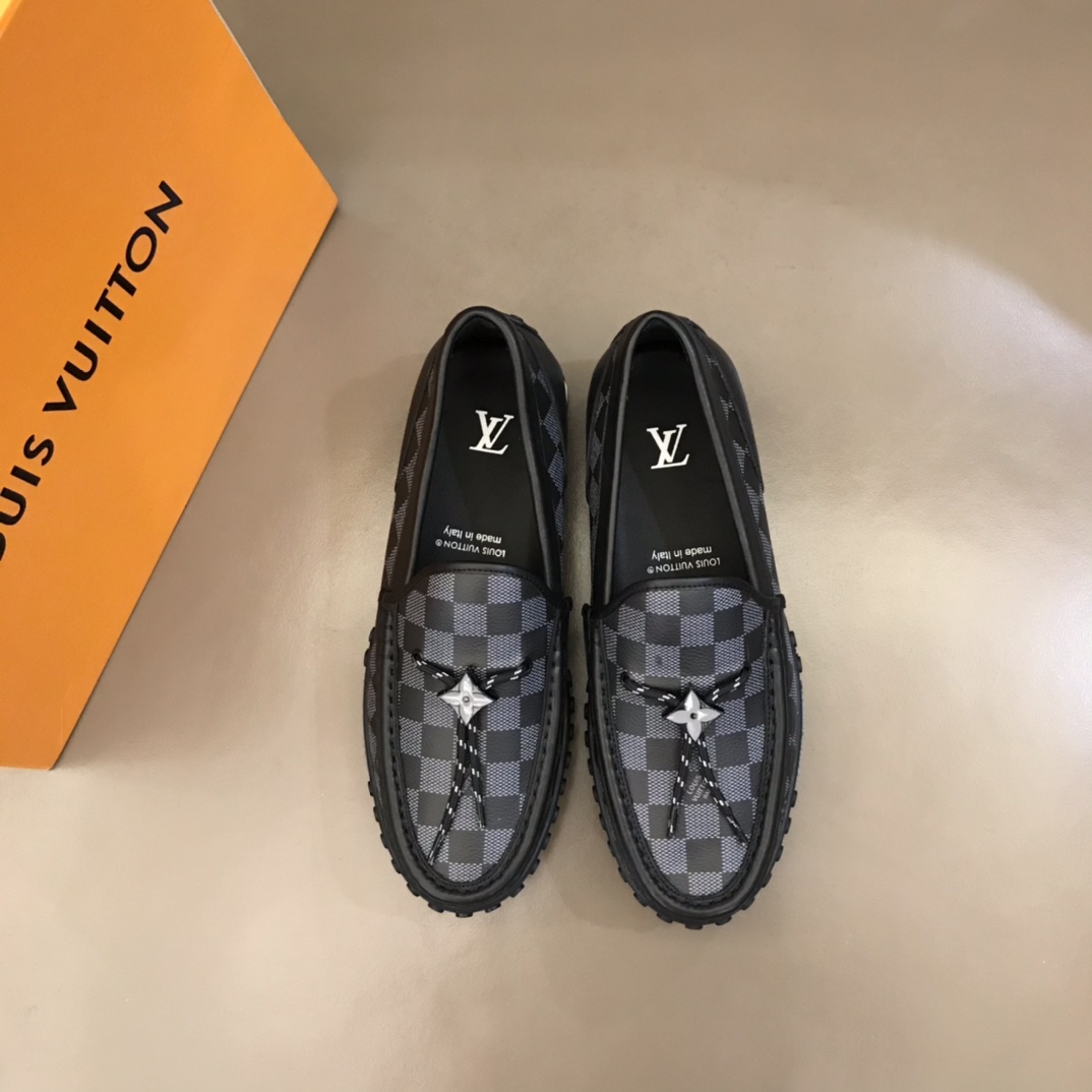 L0vis Vuittion LV Racer Moccasin Black Checkered Pattern For Men LV