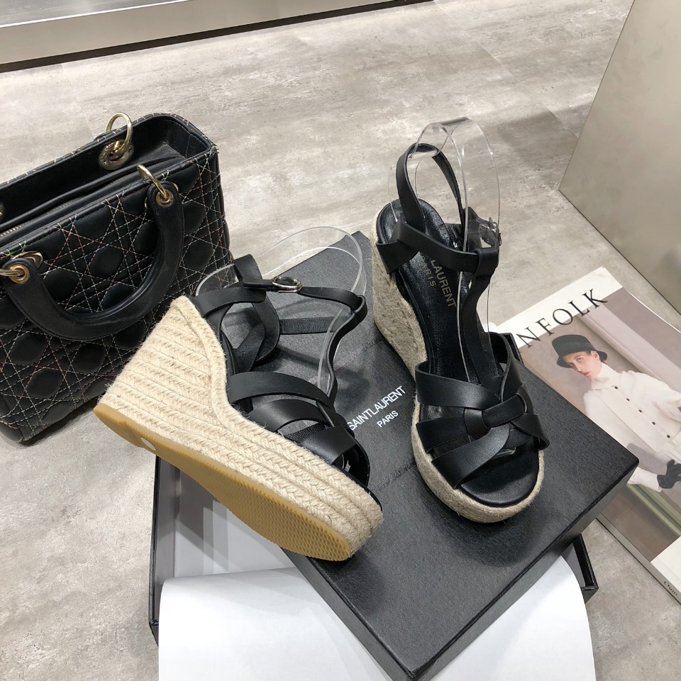 Sa1nt Lau*nt Women’s Tribute Espadrilles Wedge Black For Women Y51