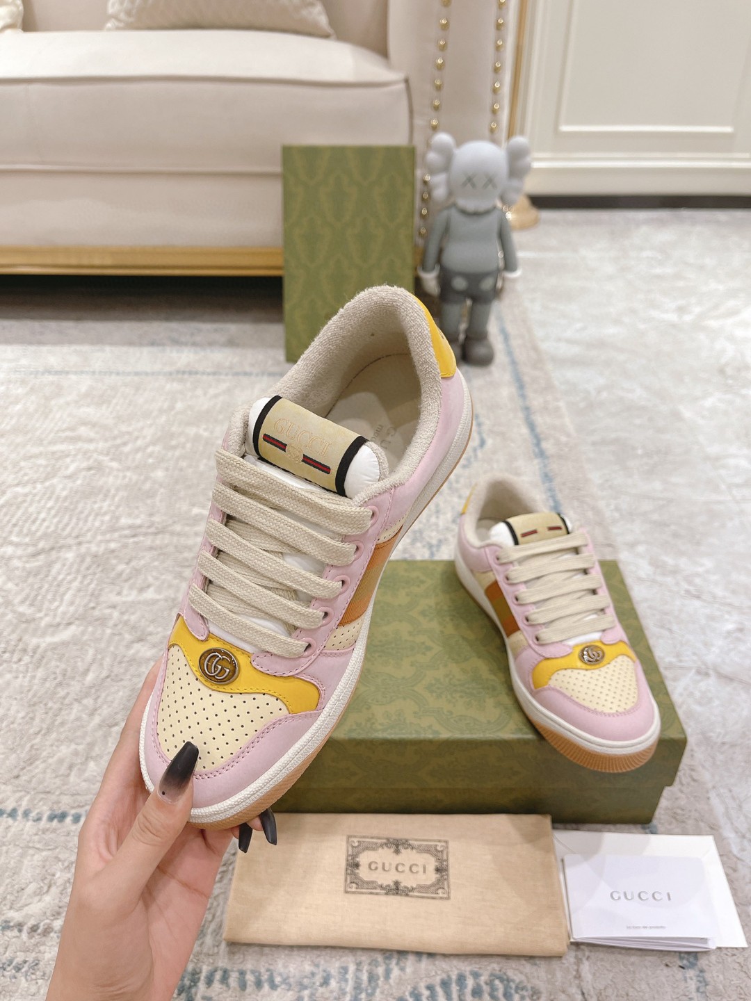 Gvc*1 Lovelight Screener Sneaker Pale Pink For Men GG Shoes 708295 0YIA0 6960