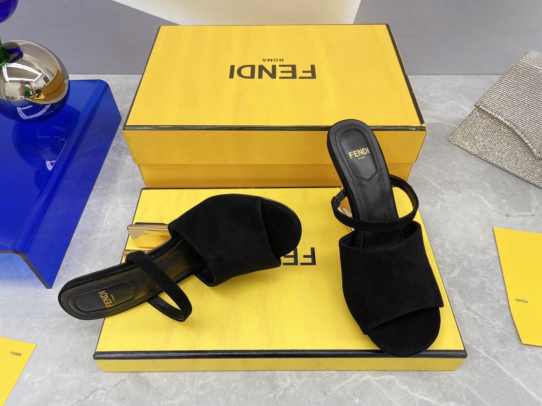 F**di First Black Velvet High-Heeled Sandals For Women