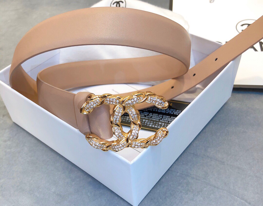 Ch**el Belt With Double C Buckle Beige Women Belt