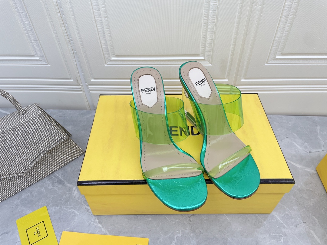 F**di First Green Transparent High-Heeled Sandals For Women