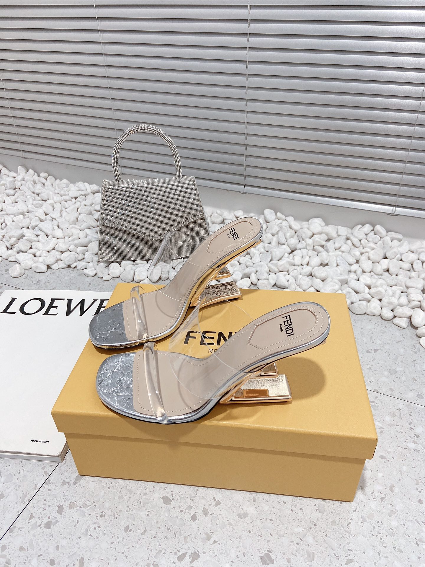 F**di First Silver Transparent High-Heeled Sandals For Women