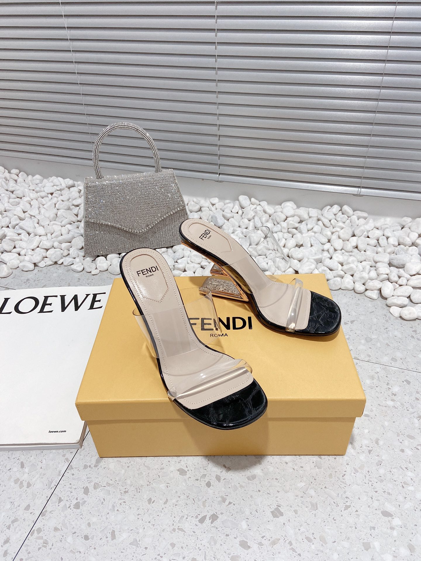 F**di First Black Transparent Medium-Heeled Sandals For Women