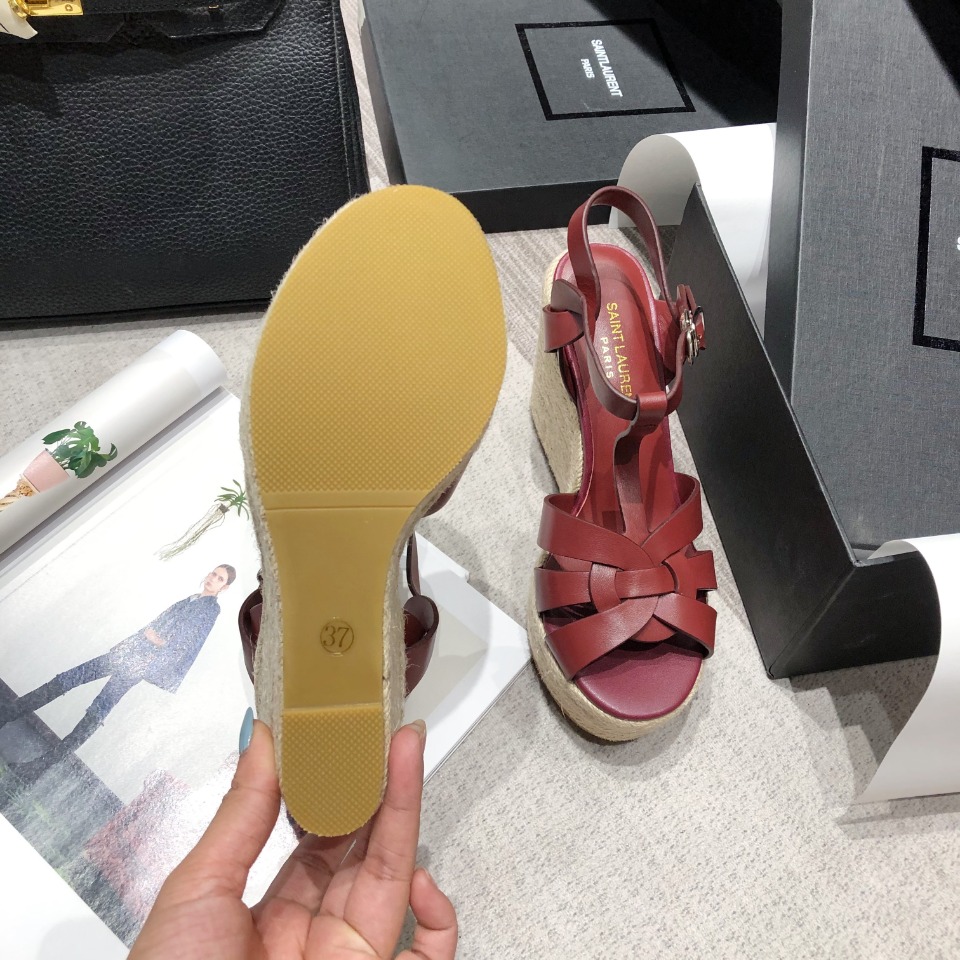 Sa1nt Lau*nt Women’s Tribute Espadrilles Wedge Reddish-Brown For Women Y51