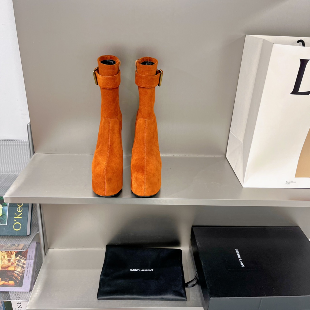 Sa1nt Lau*nt Women’s Cherry Buckle Platform Booties Orange For Women Y51