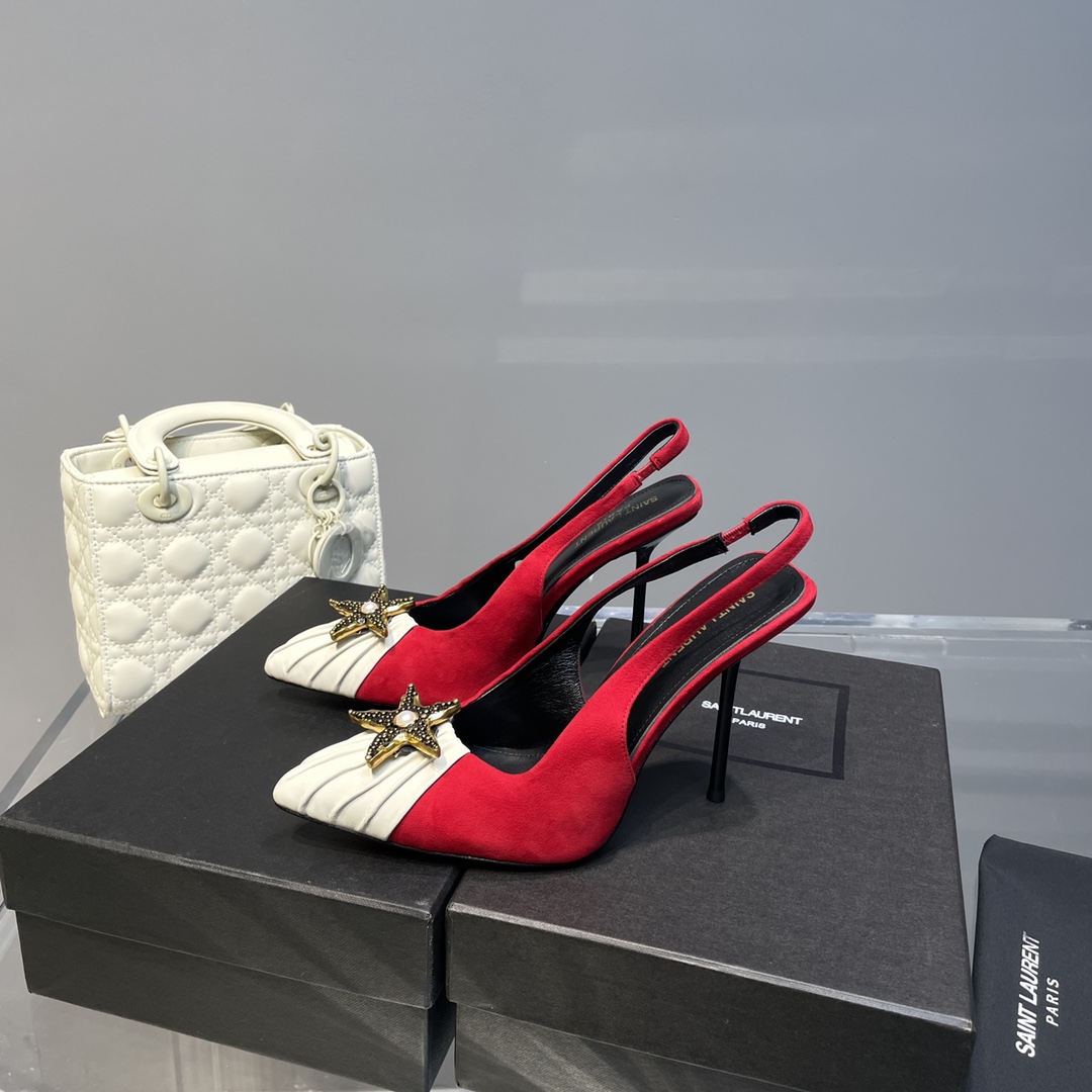 Sa1nt Lau*nt Women’s Silk Slingback Pumps Red For Women Y51