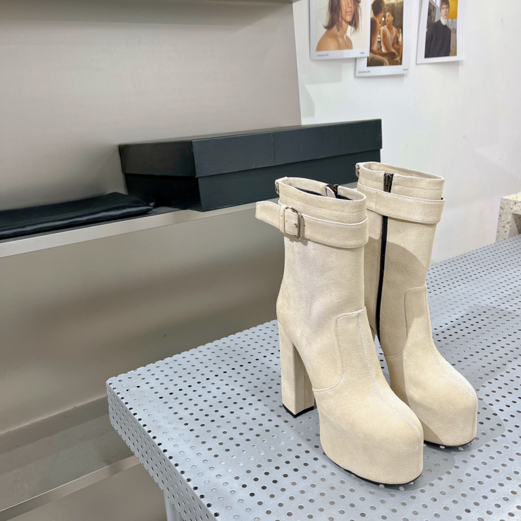 Sa1nt Lau*nt Women’s Cherry Buckle Platform Booties White For Women Y51