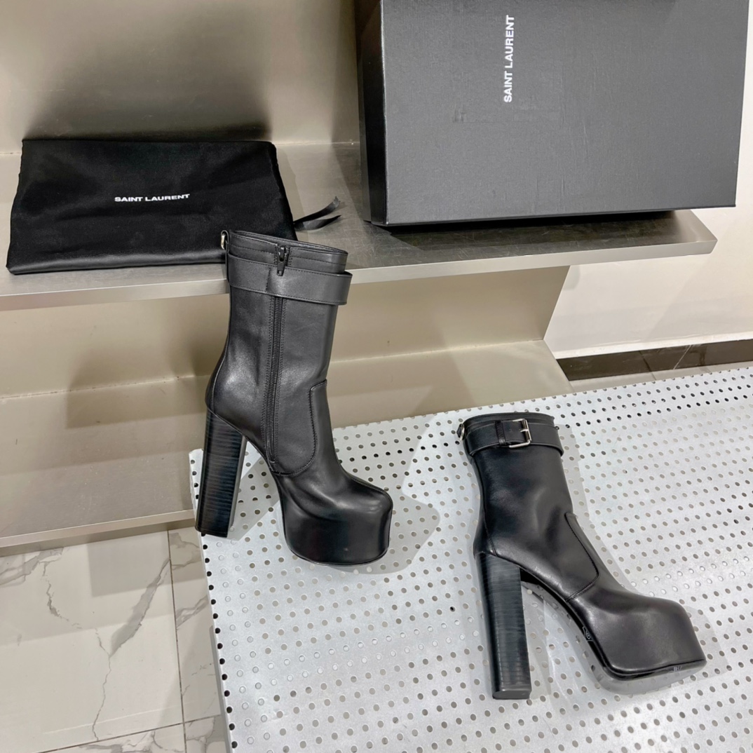 Sa1nt Lau*nt Women’s Cherry Buckle Platform Booties Black For Women Y51 6876621Y8001000