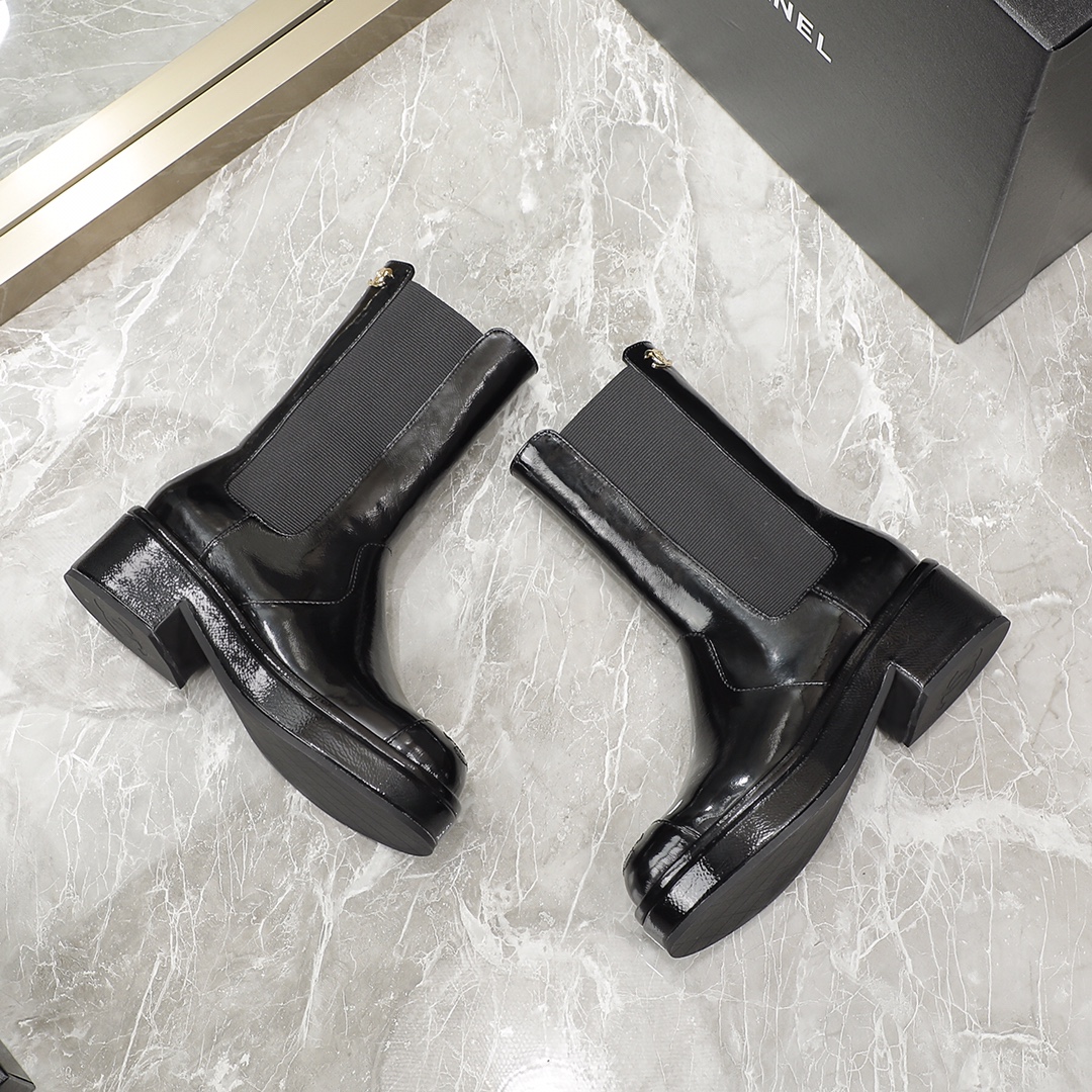 Ch**el Women’s Ankle Boots Bright Black For Women 1.6in/4cm