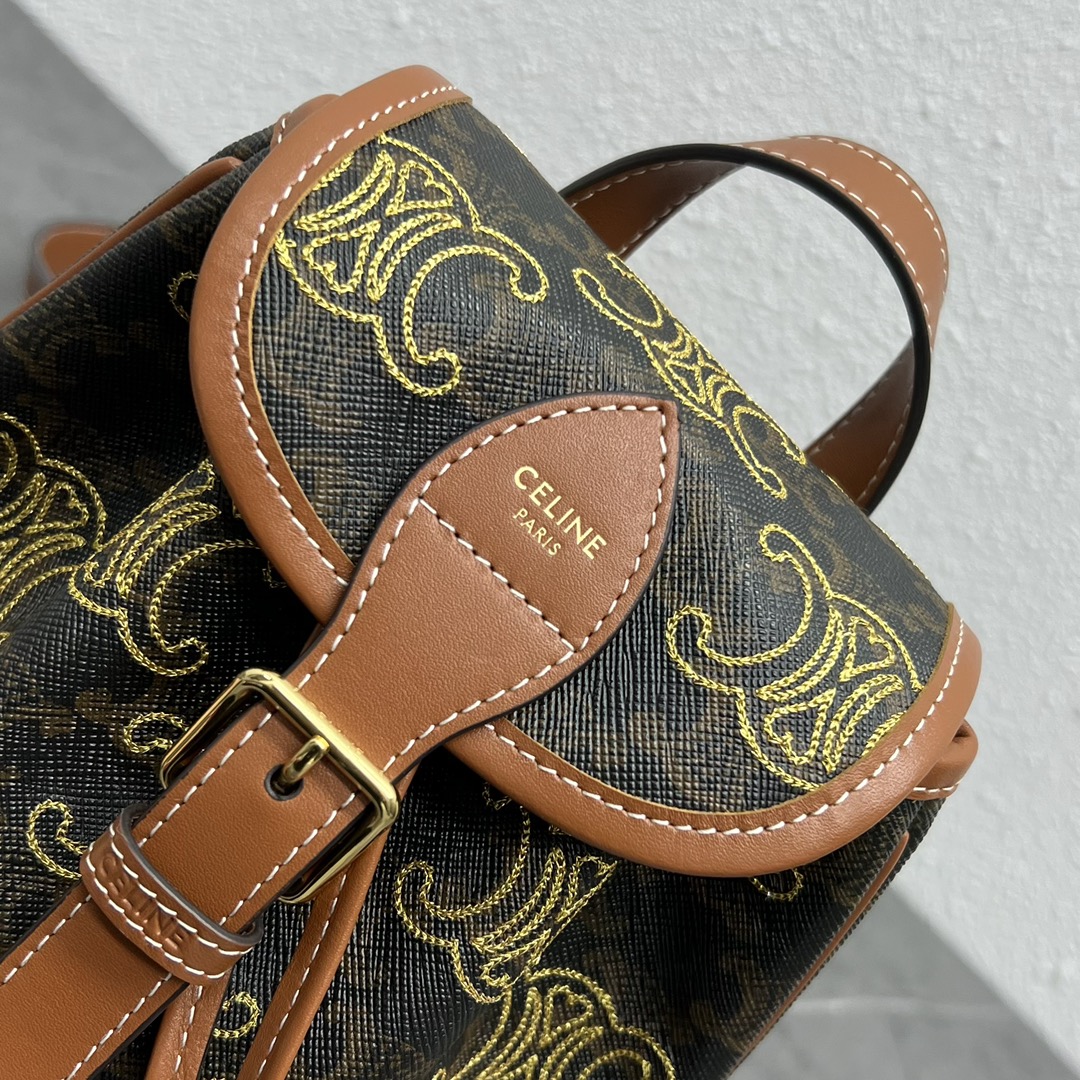 Ce1i*e Mini Backpack Folco In Triomphe Canvas With Triomphe Heart Embroidery Brown For Women 8in/20cm 197662EF3.04LU