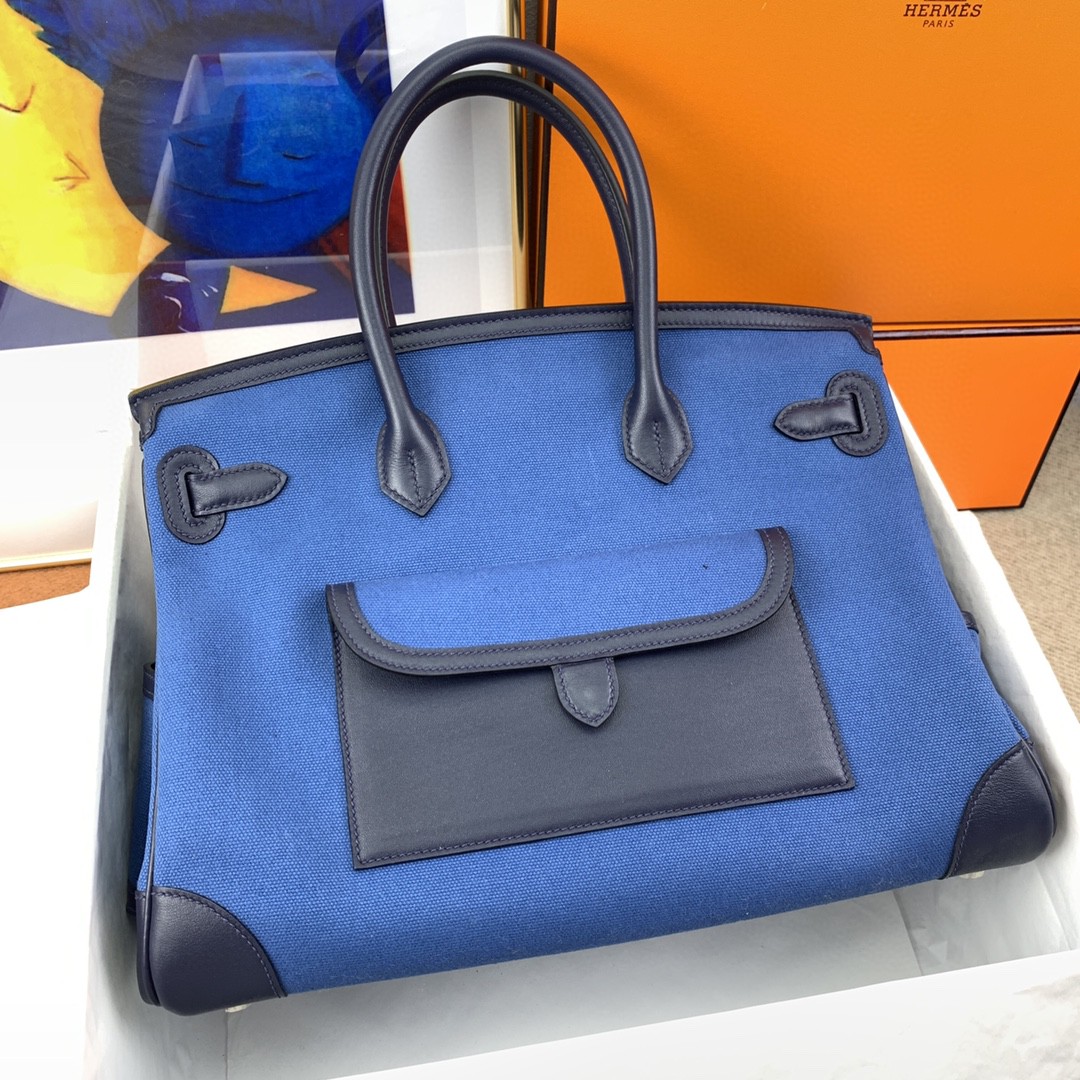 H**me5 Birkin Cargo 35 Blue, Silver Toned Hardware Bag For Women, Women’s Handbags, Shoulder Bags 13.8in/35cm