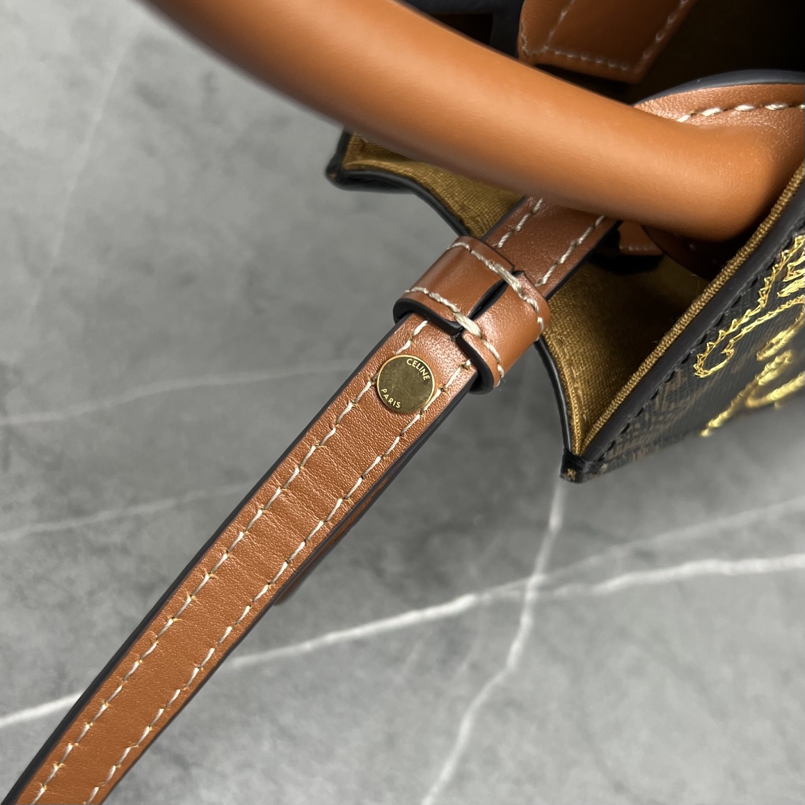 Ce1i*e Mini Folco In Triomphe Canvas With Triomphe Heart Embroidery Brown For Women 8in/20cm